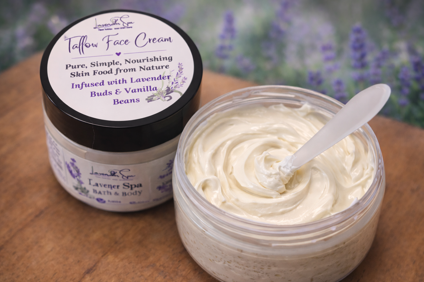 Tallow Face Cream (Infused with Vanilla Beans and Lavender Buds) 4 oz.